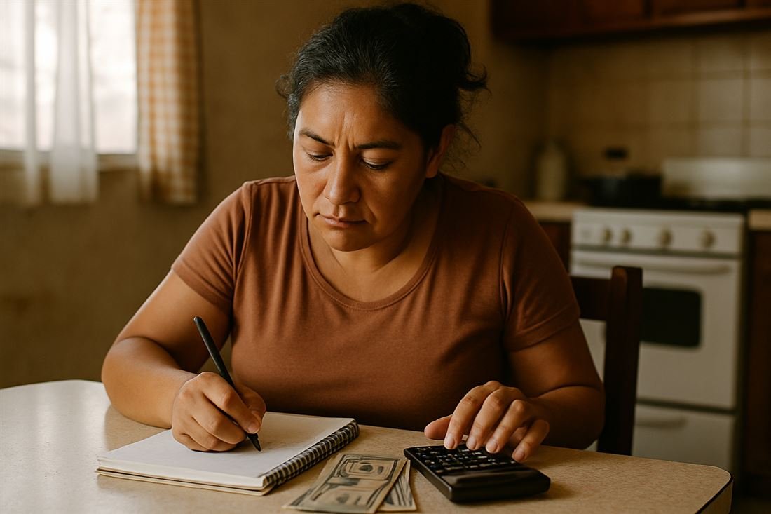 Anotando el presupuesto mensual en casa