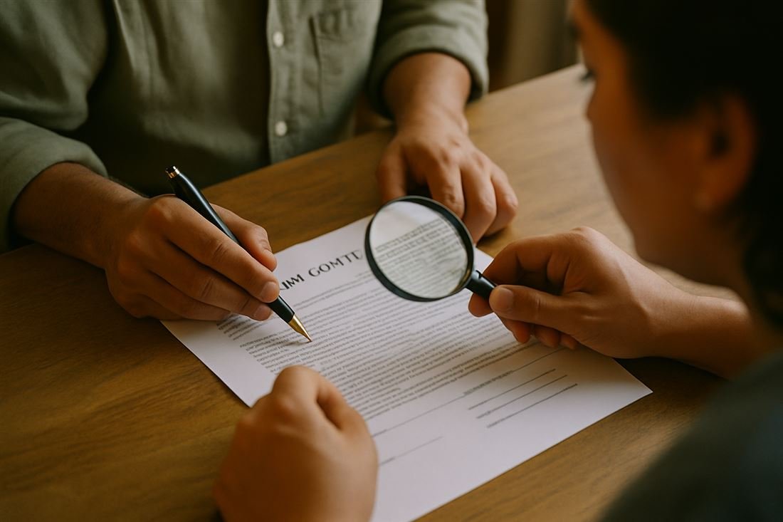 Revisando la letra pequeña de un contrato de crédito